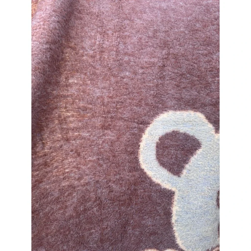 VTG Crown Crafts Vuteks Blue Brown Bear Reversible Throw Blanket 60 x 80 VGC